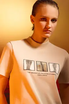 Medicine tricou din bumbac femei, culoarea bej, cu guler imagine