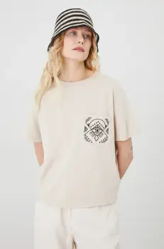 Medicine tricou din bumbac femei, culoarea bej imagine