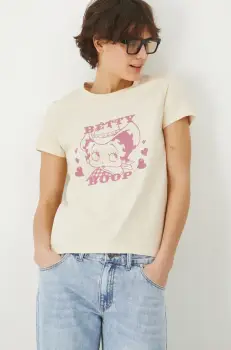 Medicine tricou din bumbac femei, culoarea bej imagine