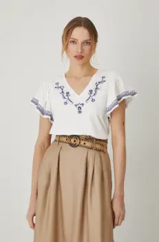 Medicine tricou din bumbac femei, culoarea bej imagine