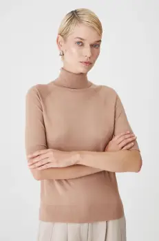 Medicine tricou femei, culoarea bej, cu guler imagine