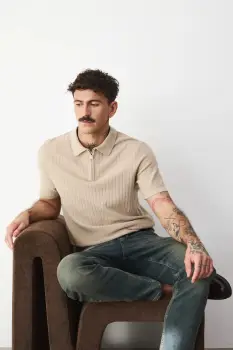 Medicine tricou polo culoarea bej, neted imagine