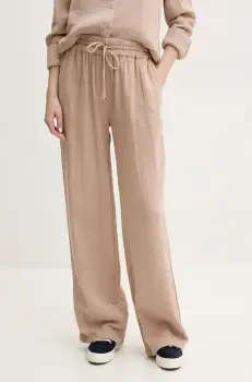 Melissa Odabash pantaloni de bumbac femei, culoarea maro, drept, high waist, Krissy imagine