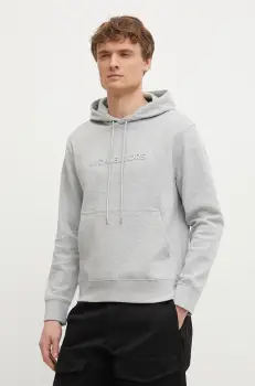 Michael Kors bluza barbati, culoarea gri, cu gluga, cu imprimeu, CR552G25MF imagine