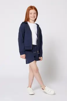 Michael Kors hanorac de bumbac pentru copii culoarea albastru marin, cu gluga, cu imprimeu, R30327 imagine