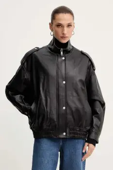 MICHAEL Michael Kors geaca de piele culoarea negru, de tranzitie, MF520IXFAF imagine