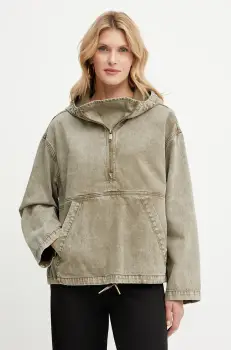 MICHAEL Michael Kors hanorac din denim culoarea verde, cu gluga, uni, MS510B44LN imagine