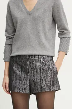 MICHAEL Michael Kors pantaloni scurti femei, culoarea argintiu, modelator, high waist, MF430QJF12 imagine