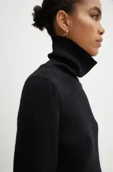 MICHAEL Michael Kors pulover de lana femei, culoarea negru, calduros, cu guler, MF460YUF2G imagine