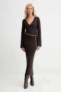 MICHAEL Michael Kors rochie cu lana culoarea maro, maxi, mulata, MF5835G4VR imagine