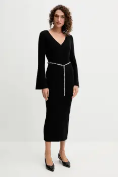 MICHAEL Michael Kors rochie cu lana culoarea negru, maxi, mulata, MF5835G4VR imagine