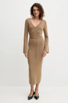 MICHAEL Michael Kors rochie cu lana culoarea verde, maxi, mulata, MF5835G4VR imagine