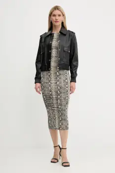 MICHAEL Michael Kors rochie culoarea bej, midi, mulata, MT58319HMC imagine