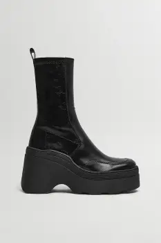 Miista cizme de piele Deandra culoarea negru, cu toc plat, E8_4053 imagine