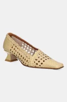 Miista pantofi de piele Gisla culoarea bej, pe toc jos, MI_5657 imagine