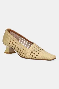 Miista pantofi de piele Gisla culoarea bej, pe toc jos, MI_5657 imagine