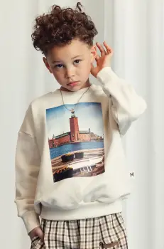 Mini Rodini hanorac de bumbac pentru copii City hall culoarea bej, cu imprimeu, 2522012711 imagine