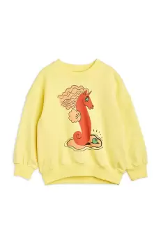 Mini Rodini hanorac de bumbac pentru copii culoarea galben, cu imprimeu imagine