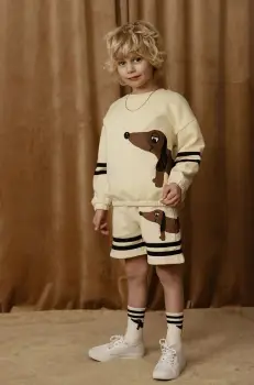 Mini Rodini hanorac de bumbac pentru copii Dog culoarea bej, cu imprimeu, 2512013513 imagine