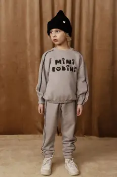 Mini Rodini hanorac de bumbac pentru copii Mini Rodini Cats culoarea gri, cu imprimeu, 2512010597 imagine