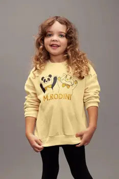 Mini Rodini hanorac de bumbac pentru copii Panda & cat culoarea galben, cu imprimeu, 25720136 imagine