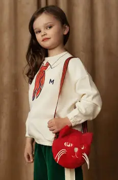 Mini Rodini hanorac de bumbac pentru copii Scarf culoarea bej, cu imprimeu, 2512011111 imagine