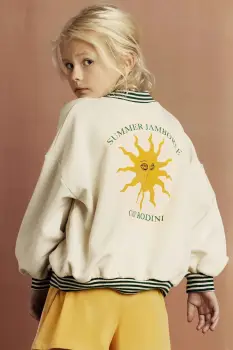 Mini Rodini hanorac de bumbac pentru copii Sun culoarea bej, cu imprimeu, 2562010811 imagine