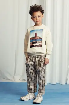 Mini Rodini pantaloni copii Gingham culoarea bej, modelator, 2523016113 imagine