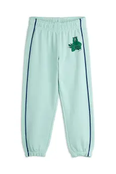 Mini Rodini pantaloni de trening din bumbac pentru copii Camp Rodini culoarea turcoaz, cu imprimeu, 2563010160 imagine