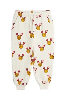 Mini Rodini pantaloni de trening din bumbac pentru copii culoarea alb, modelator imagine