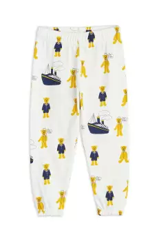 Mini Rodini pantaloni de trening din bumbac pentru copii culoarea alb, modelator imagine