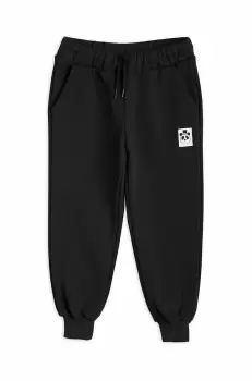 Mini Rodini pantaloni de trening din bumbac pentru copii culoarea negru, neted imagine