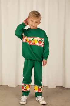 Mini Rodini pantaloni de trening din bumbac pentru copii culoarea verde, cu imprimeu imagine