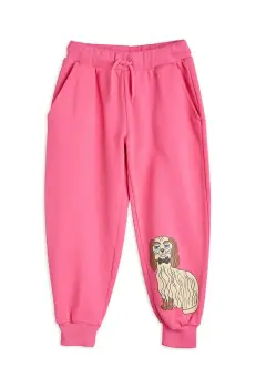 Mini Rodini pantaloni de trening din bumbac pentru copii Dashing dog culoarea roz, cu imprimeu, 1100005828 imagine