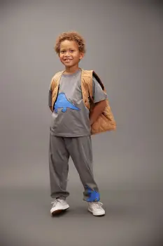 Mini Rodini pantaloni de trening din bumbac pentru copii Dino culoarea gri, cu imprimeu, 25730140 imagine