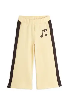 Mini Rodini pantaloni de trening din bumbac pentru copii Note culoarea galben, cu imprimeu, 2523011123 imagine