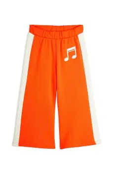 Mini Rodini pantaloni de trening din bumbac pentru copii Note culoarea portocaliu, cu imprimeu, 2523011142 imagine