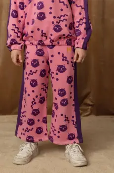 Mini Rodini pantaloni de trening din bumbac pentru copii Squiggly cats culoarea roz, modelator, 2513011828 imagine