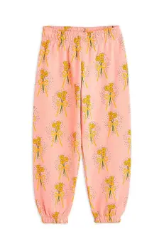 Mini Rodini pantaloni de trening din bumbac pentru copii Winter flowers culoarea roz, modelator, 2473012828 imagine