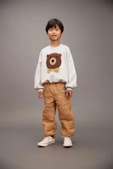 Mini Rodini pantaloni de trening pentru copii culoarea bej, cu imprimeu, 25710101 imagine