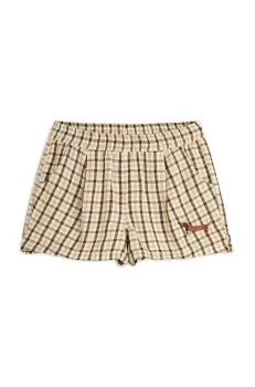 Mini Rodini pantaloni scurti copii Gingham culoarea bej, modelator, 2523016013 imagine