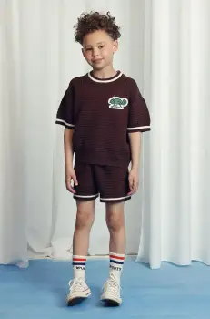 Mini Rodini pantaloni scurti din bumbac pentru copii culoarea maro, neted, 2523013916 imagine