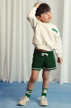 Mini Rodini pantaloni scurti din bumbac pentru copii culoarea verde, neted, 2523013975 imagine