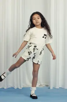 Mini Rodini pantaloni scurti din bumbac pentru copii Note culoarea alb, modelator, 2523016210 imagine