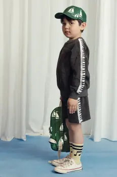 Mini Rodini pantaloni scurti din bumbac pentru copii Piano terry culoarea negru, talie reglabila, 2523014899 imagine