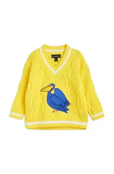 Mini Rodini pulover de bumbac pentru copii culoarea galben imagine