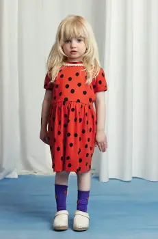Mini Rodini rochie din bumbac pentru copii Dots culoarea rosu, midi, evazati, 2525010042 imagine