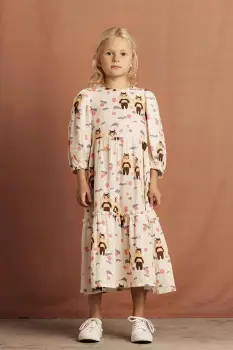 Mini Rodini rochie din bumbac pentru copii Muslin bee culoarea bej, midi, evazati, 2565011411 imagine