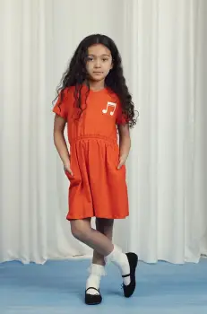 Mini Rodini rochie din bumbac pentru copii Note culoarea portocaliu, midi, evazati, 2525012142 imagine