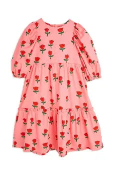 Mini Rodini rochie din bumbac pentru copii Roses culoarea roz, mini, evazati, 2515010528 imagine